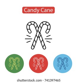 Christmas Sweet Candy Cane. Sweet Walking Stick, Merry christmas design. Winter holidays vector illustration, line style. Editable stroke.