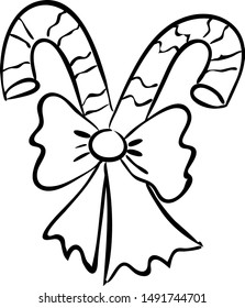 Christmas sweet candy canes vector outline black and white christmas coloring book