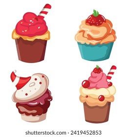 Christmas sweet dessert, vector design set