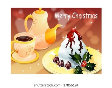 Christmas Sweet Food on bright red and brown background : vector illustration