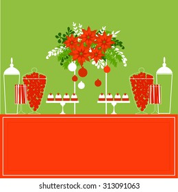Christmas sweet table with Poinsettias. Vector illustration
