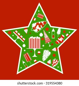 Christmas sweet table  in star frame. Vector illustration.