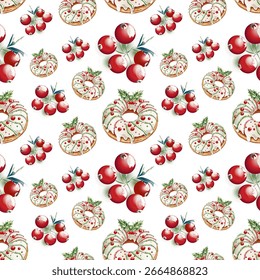 Christmas Sweets and Berries Seamless Pattern