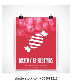 Christmas sweets candy. Red glowing background hanging poster vector template
