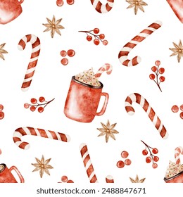 Christmas sweets coffee mug cozy watercolor seamless pattern