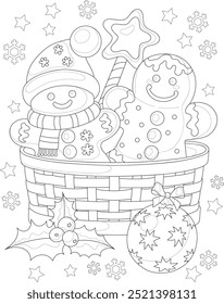 Christmas sweets. Coloring for children and adults. Vector image.