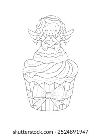 Christmas sweets. Muffin. Coloring. Vector image.