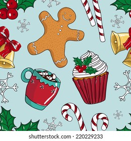 Christmas sweets seamless pattern. Hand drawn vector illustration.