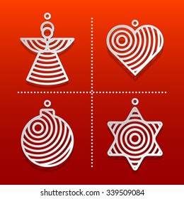 Christmas sweets set. White icons in red backgraund. Vector.