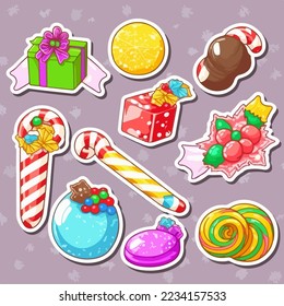 Christmas sweets sticker set, xmas candy ornament sticker collection. Multicolor