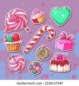 Christmas sweets sticker set, xmas candy sticker collection decoration. Multicolor