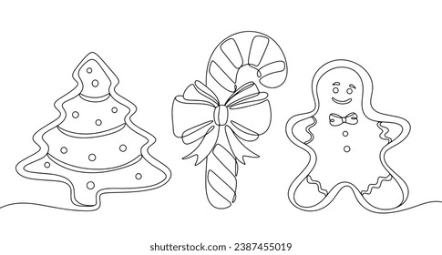 Christmas sweets. Traditional gingerbread and candy cane. Happy New Year and Merry Christmas! New Year illustration for different uses. Vector.