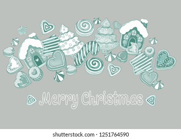 Christmas sweets vector set. Gingerbread  vector illustration. Holiday background. 