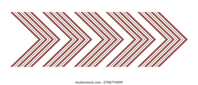 Christmas swipe arrow with repeating chevron stripes in red and green. Festive holiday directional element for winter themes, navigation banners, decorative layouts, seasonal designs