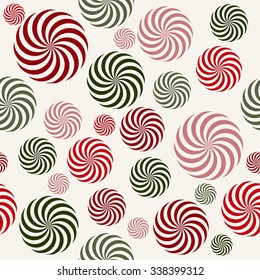 Christmas swirl pattern in red and green, seamless candy pattern