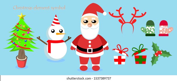 Christmas symbol collection set holiday, cartoon flat style design on blue background.