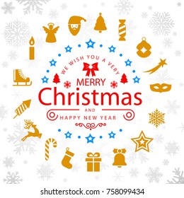 Christmas symbol elements hanging,  Happy New Year, Merry Christmas – stock vector