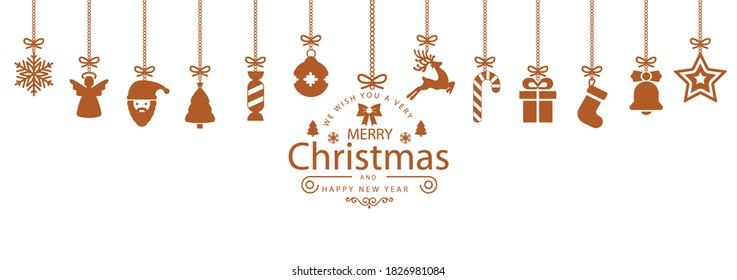 Christmas symbol elements hanging, Merry Christmas, Happy New Year card – stock vector