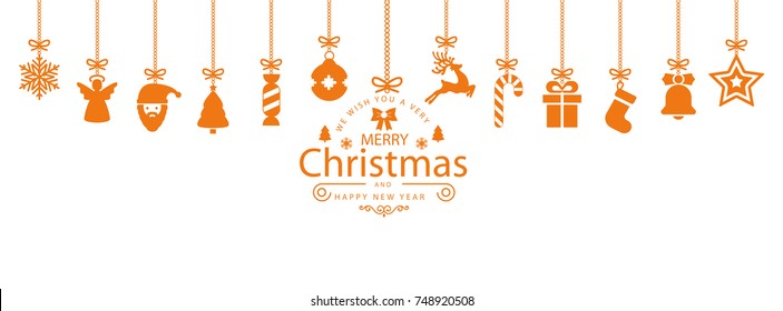 Christmas symbol elements hanging, Merry Christmas, Happy New Year – stock vector