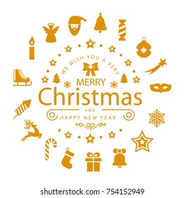 Christmas symbol elements hanging, Merry Christmas, Happy New Year – vector illustration