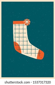Christmas symbol greeting card or poster with socks for presents. 
