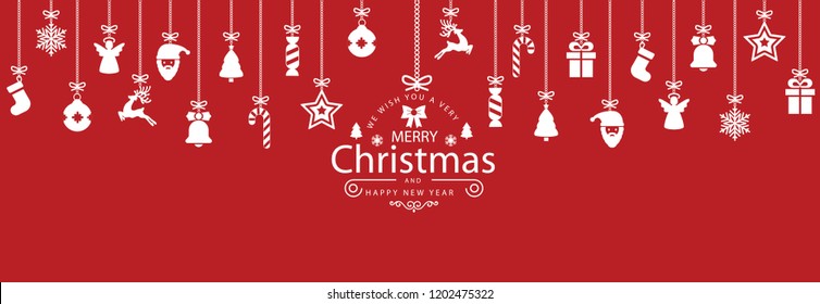 Christmas symbol icons hanging, Merry Christmas, Happy New Year – stock vector