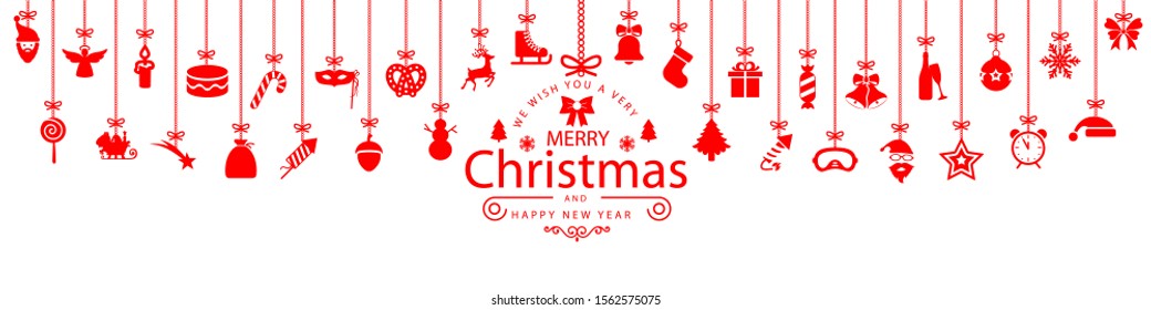 Christmas symbol icons hanging, Merry Christmas, Happy New Year – vector