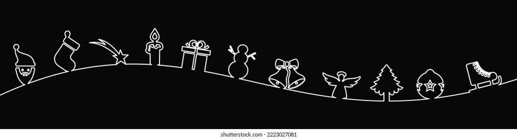 Christmas symbol icons on the wave, Merry Christmas, Happy New Year – vector