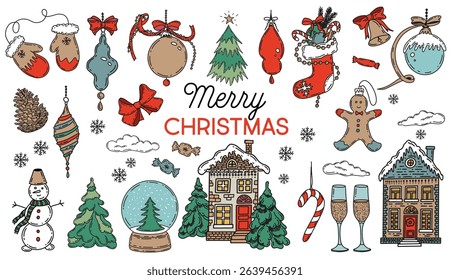 Christmas symbol on white. Hand drawn illustration.	