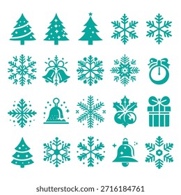Conjunto de símbolos de Navidades, estilo minimalista plano, Paquete de Vector de Navidades modernas, Elementos festivos, Colección Clipart decorativa, Arte vectorial minimalista, conjunto de siluetas, Festiva Icons for Cricut Sublimation,
