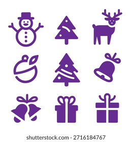 Conjunto de símbolos de Navidades, estilo minimalista plano, Paquete de Vector de Navidades modernas, Elementos festivos, Colección Clipart decorativa, Arte vectorial minimalista, conjunto de siluetas, Festiva Icons for Cricut Sublimation,