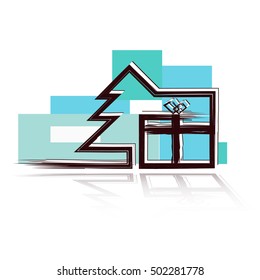 Christmas symbol. Tree and gift-box. Vector illustration