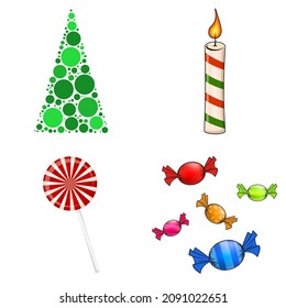 Christmas symbols collection. Big set of xmas icons. Seasonal cartoon illustrations isolated on white. Holiday ornament and decorations
