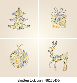 Christmas symbols formed by Hand drawn snowflakes