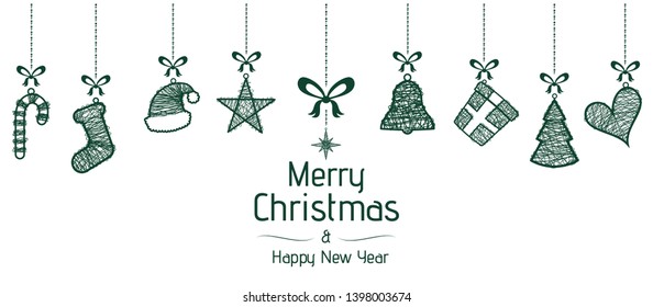 christmas symbols hanging gold isolated background	
