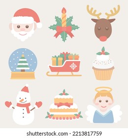 Christmas symbols icon illustration set