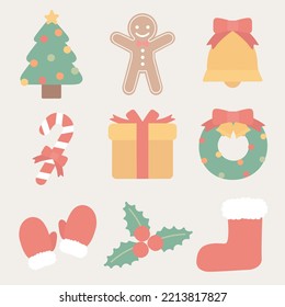 Christmas symbols icon illustration set