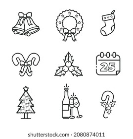 Christmas symbols icons for December