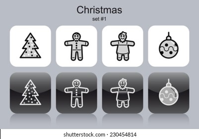 Christmas symbols icons. Set of editable vector monochrome illustrations.