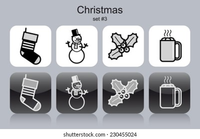Christmas symbols icons. Set of editable vector monochrome illustrations.