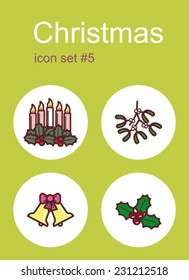 Christmas symbols icons. Set of editable vector color illustrations.