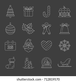 Christmas symbols. Line icon set