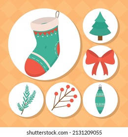 christmas symbols and nature icon set