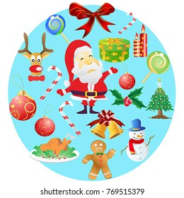 Christmas symbols in round circle