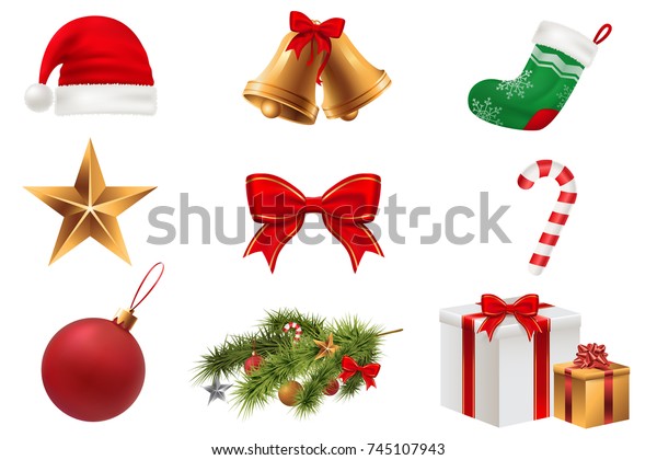 I Simboli Del Natale.Immagine Vettoriale Stock 745107943 A Tema Set Di Simboli Natalizi Icone Colorate Royalty Free