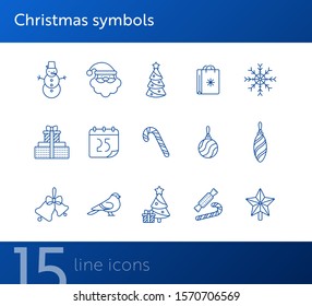 Christmas symbols thin line icon set. Candy cane, snowflake, bauble sign pack. Winter holidays concept. Vector illustration symbol elements for web design and apps