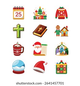 Christmas Symbols Vector Illustration  Cartoon, Clipart and Line Art Design