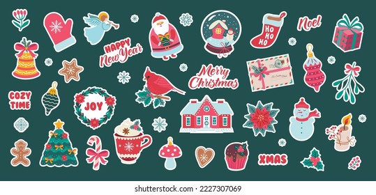 Christmas symbols vector illustration. Holidays clipart. Digital stickers