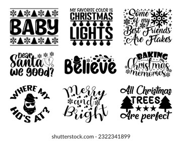 Christmas T shirt Design Bundle, Quotes about Christmas Day, Christmas T shirt, Christmas typography T shirt design Collection