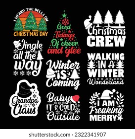 Christmas T shirt Design Bundle, Quotes about Christmas Day, Christmas T shirt, Christmas typography T shirt design Collection